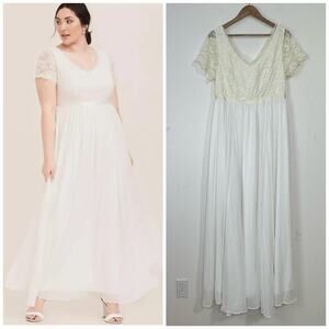 NWT Torrid Lace Chiffon Maxi Dress Gown Size 14 Ivory Lined Wedding
